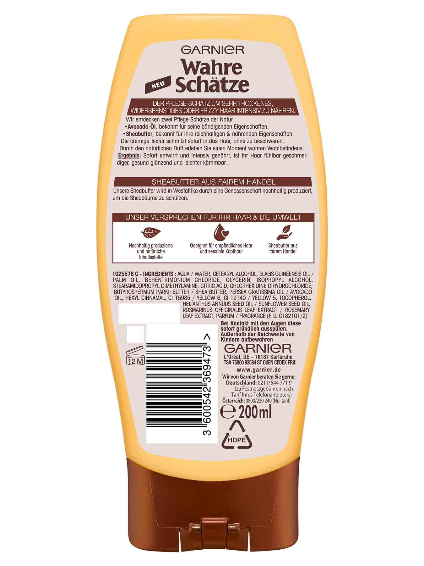 Produktrückseite Garnier Wahre Schätze Avocado Spülung